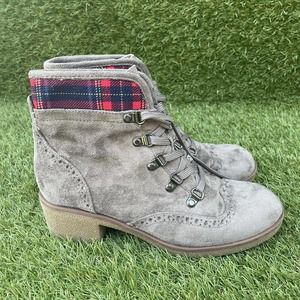 Tommy Hilfiger Twyazi Suede Plaid Wingtip Ankle Boots Women's Shoes Size…